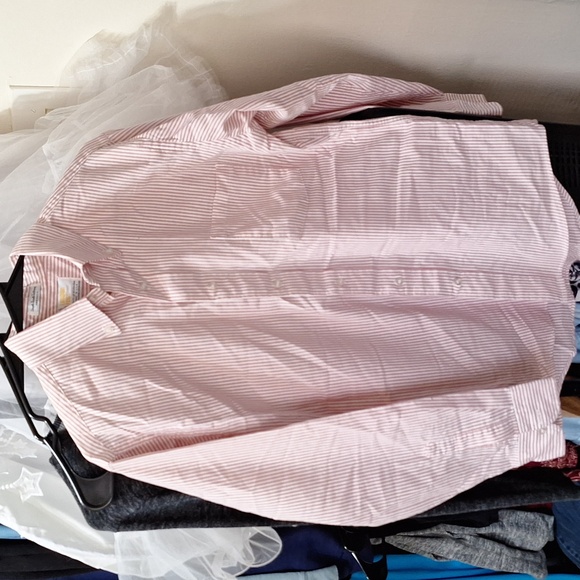 London Fog Pink and White Striped Button Down Shirt - Picture 1 of 4